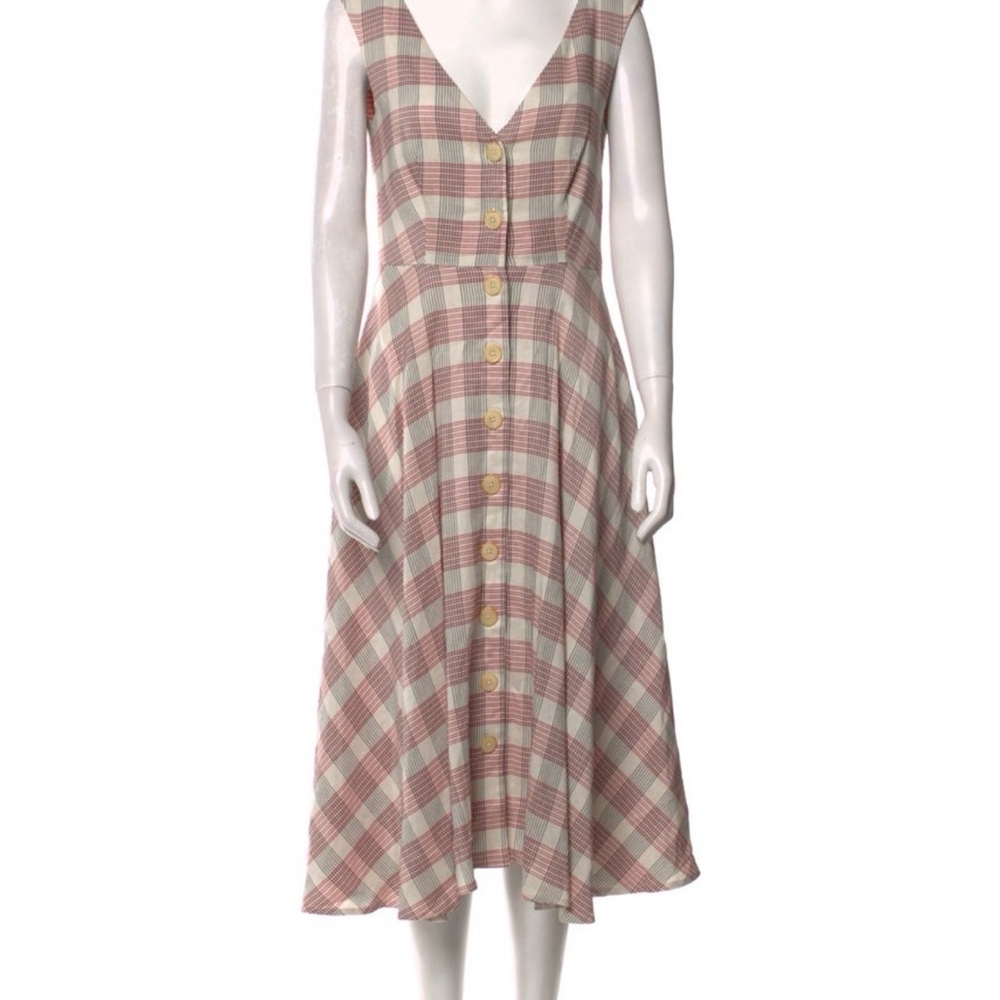 Veronica Beard Pink and Cream Plaid Midi Dress